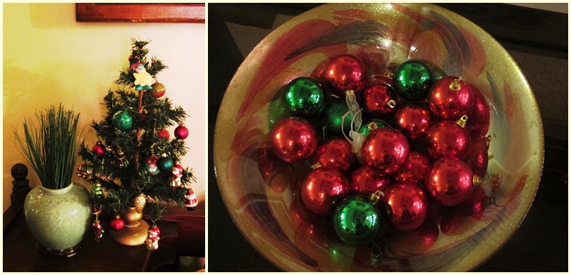 mini christmas tree and christmas balls