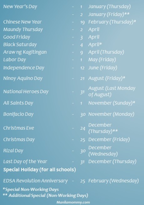 2015 Philippine Holidays