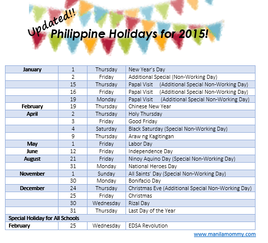 Philippine Holidays 2015