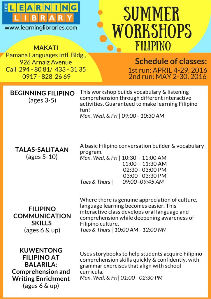 Learning Library English and Filipino Summer Classes