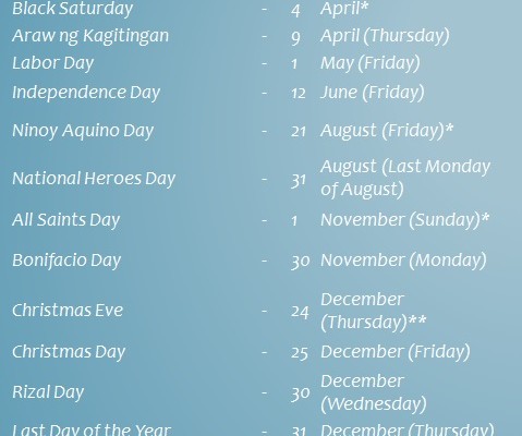 2015 Philippine Holidays